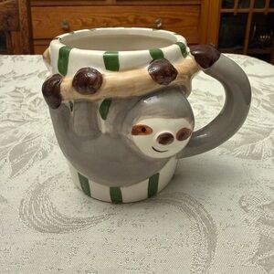 Sloth Ceramic Mug with Green Stripes